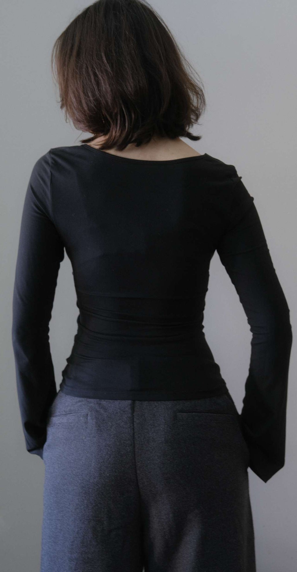 Black V-Neck Metal Button Top