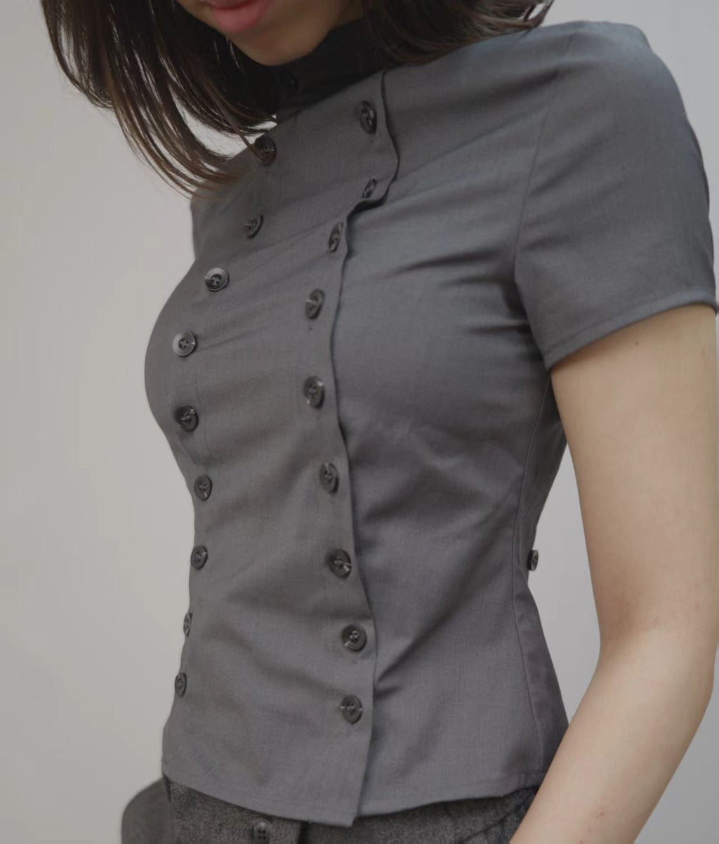 Structured Button Top – Charcoal Grey
