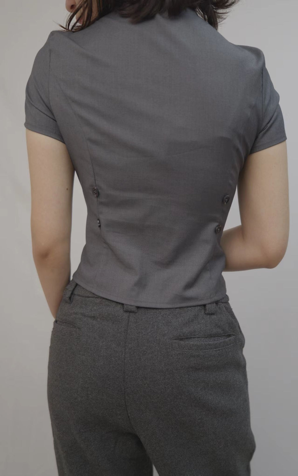 Structured Button Top – Charcoal Grey